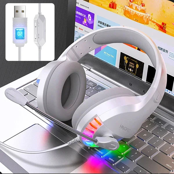 Casque de jeu filaire monté sur tête YINDIAO Q2 avec microphone, Version : Carte son USB unique, Q2 Carte son USB unique (Blanc)