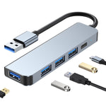 Adaptateur HUB 5 en 1 USB vers USB 3.0 + USB 2.0 x3 + USB-C / Type-C, longueur du câble : 10 cm, BYL-2301U