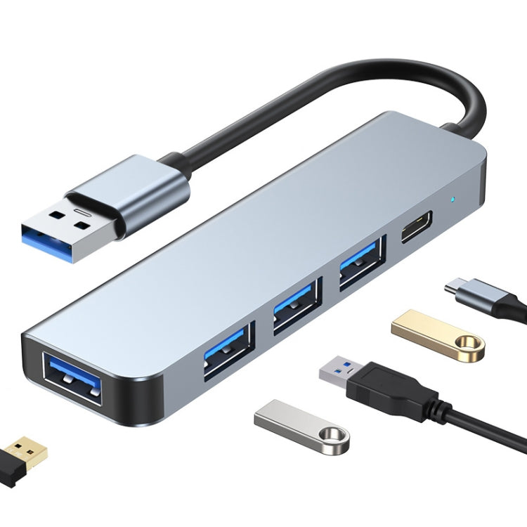 Adaptateur HUB 5 en 1 USB vers USB 3.0 + USB 2.0 x3 + USB-C / Type-C, longueur du câble : 10 cm, BYL-2301U