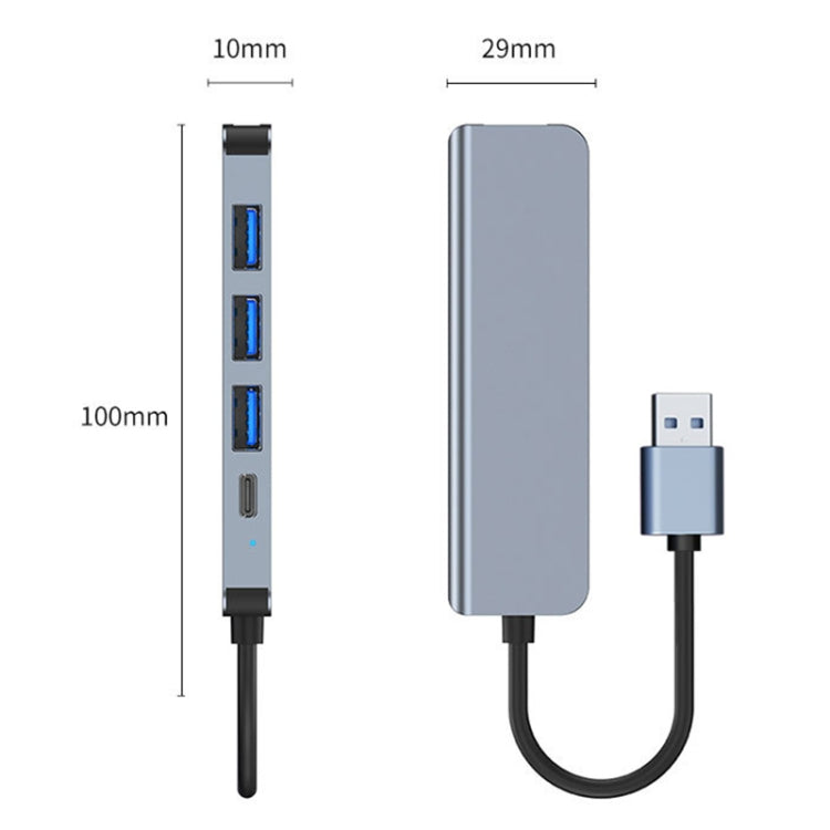 Adaptateur HUB 5 en 1 USB vers USB 3.0 + USB 2.0 x3 + USB-C / Type-C, longueur du câble : 10 cm, BYL-2301U