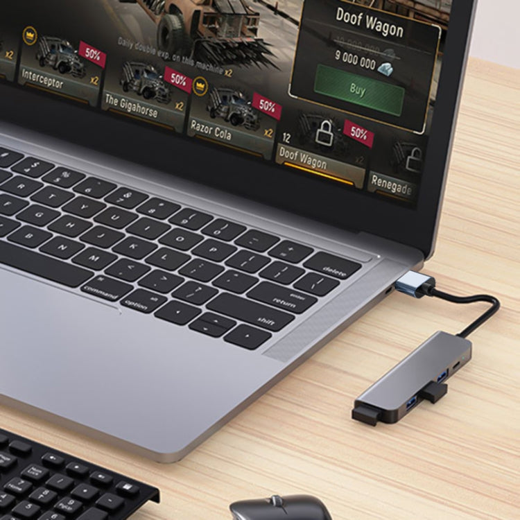 Adaptateur HUB 5 en 1 USB vers USB 3.0 + USB 2.0 x3 + USB-C / Type-C, longueur du câble : 10 cm, BYL-2301U