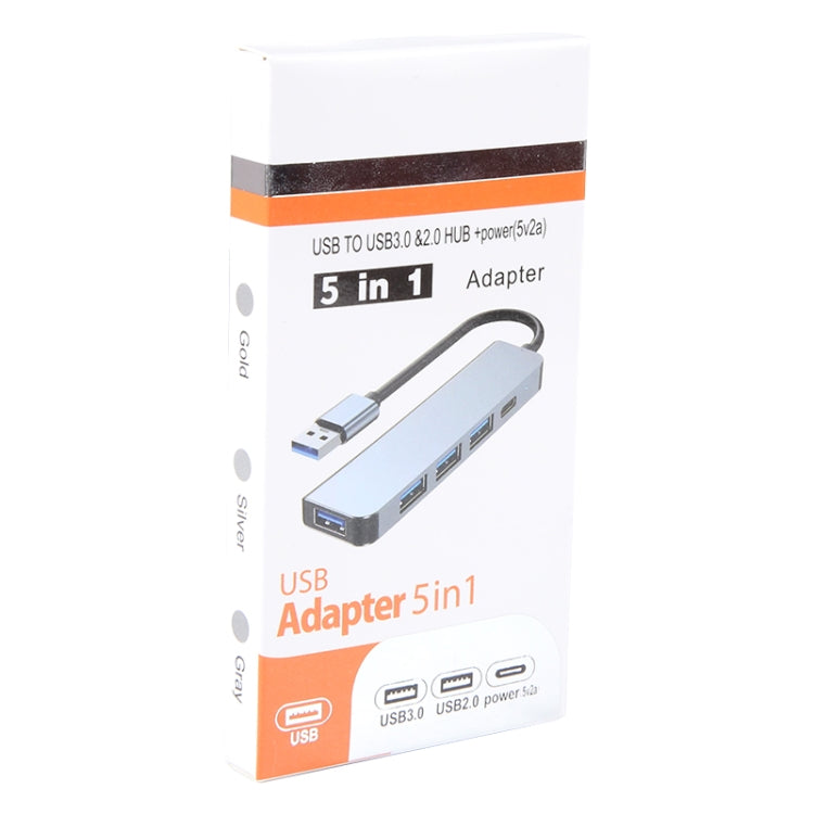 Adaptateur HUB 5 en 1 USB vers USB 3.0 + USB 2.0 x3 + USB-C / Type-C, longueur du câble : 10 cm, BYL-2301U