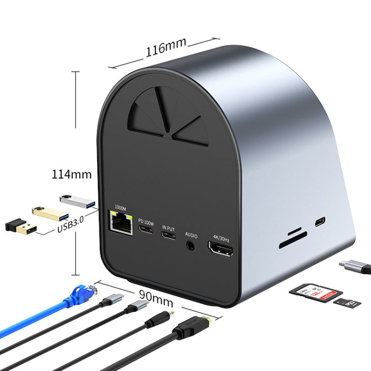 Adaptateur HUB BYL-2211 10 en 1 USB-C / Type-C, support chargeur téléphone, BYL-2211