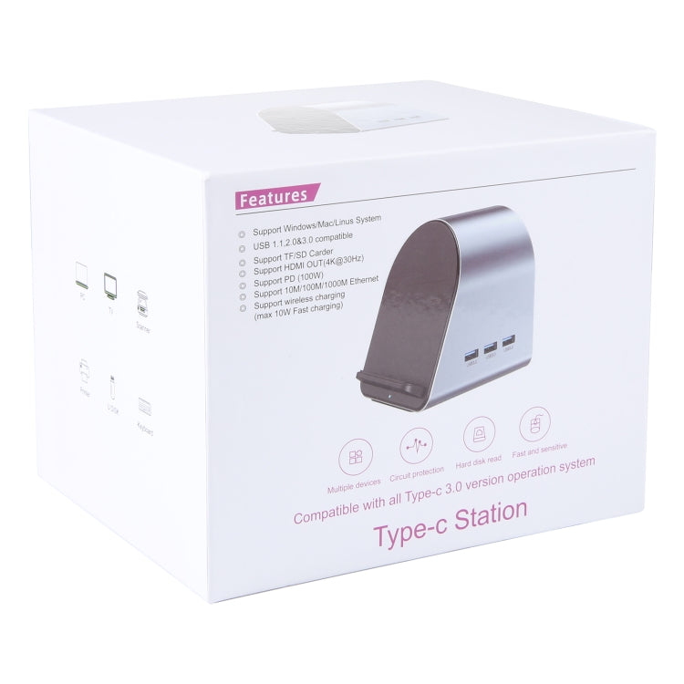 Adaptateur HUB BYL-2211 10 en 1 USB-C / Type-C, support chargeur téléphone, BYL-2211
