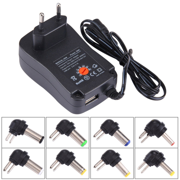 Adaptateur secteur universel 30W prise EU avec port USB 5V 2.1A, conseils : 6 pcs, longueur câble : environ 1,2m, prise EU