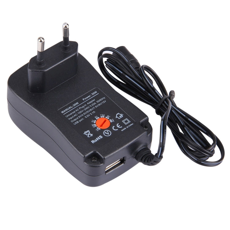 Adaptateur secteur universel 30W prise EU avec port USB 5V 2.1A, conseils : 6 pcs, longueur câble : environ 1,2m, prise EU