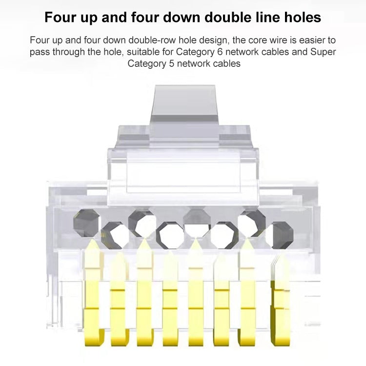 100 pcs / paquet connecteur modulaire RJ45 Cat6e non blindé pass-through, Cat6e non blindé pass-through