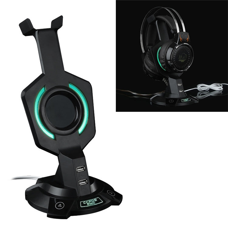 R-008-02 Support de casque lumineux intégré en forme de Méca avec deux ports USB et un interrupteur d'ordinateur