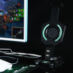 R-008-02 Support de casque lumineux intégré en forme de Méca avec deux ports USB et un interrupteur d'ordinateur