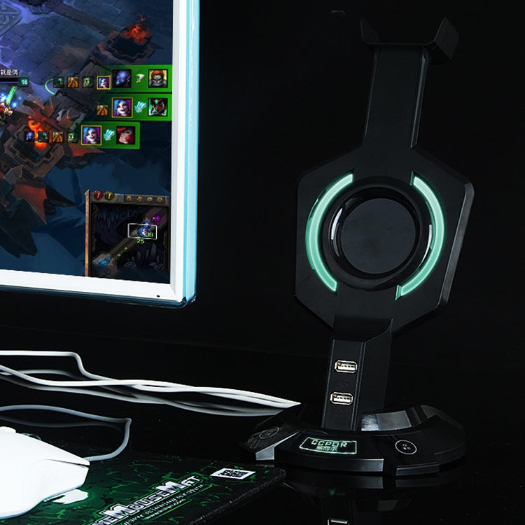 R-008-02 Support de casque lumineux intégré en forme de Méca avec deux ports USB et un interrupteur d'ordinateur