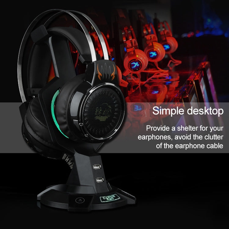 R-008-02 Support de casque lumineux intégré en forme de Méca avec deux ports USB et un interrupteur d'ordinateur