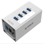 Hub USB 3.0 ORICO A3H4 aluminium haute vitesse 4 ports avec alimentation 12V/2,5A pour ordinateurs portables, 4 ports (argent)