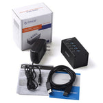 Hub USB 3.0 ORICO A3H4 aluminium haute vitesse 4 ports avec alimentation 12V/2,5A pour ordinateurs portables, 4 ports (argent)