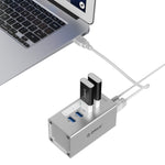 Hub USB 3.0 ORICO A3H4 aluminium haute vitesse 4 ports avec alimentation 12V/2,5A pour ordinateurs portables, 4 ports (argent)