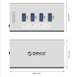 Hub USB 3.0 ORICO A3H4 aluminium haute vitesse 4 ports avec alimentation 12V/2,5A pour ordinateurs portables, 4 ports (argent)