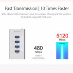 Hub USB 3.0 ORICO A3H4 aluminium haute vitesse 4 ports avec alimentation 12V/2,5A pour ordinateurs portables, 4 ports (argent)