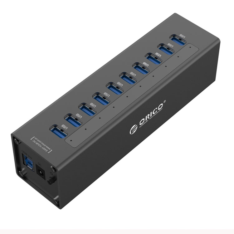 ORICO A3H10 Hub USB 3.0 en aluminium haute vitesse à 10 ports avec adaptateur secteur pour ordinateurs portables, 10 ports (argent), 10 ports (noir)