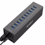 ORICO A3H10 Hub USB 3.0 en aluminium haute vitesse à 10 ports avec adaptateur secteur pour ordinateurs portables, 10 ports (argent), 10 ports (noir)