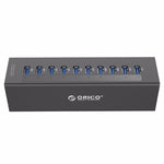 ORICO A3H10 Hub USB 3.0 en aluminium haute vitesse à 10 ports avec adaptateur secteur pour ordinateurs portables, 10 ports (argent), 10 ports (noir)
