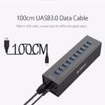 ORICO A3H10 Hub USB 3.0 en aluminium haute vitesse à 10 ports avec adaptateur secteur pour ordinateurs portables, 10 ports (argent), 10 ports (noir)
