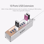 ORICO A3H10 Hub USB 3.0 en aluminium haute vitesse à 10 ports avec adaptateur secteur pour ordinateurs portables, 10 ports (argent), 10 ports (noir)