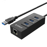 ORICO HR01-U3 Hub répartiteur USB3.0 à 3 ports en ABS avec carte réseau Ethernet Gigabit RJ45 externe 5 Gbps pour ordinateurs portables / bureau / ultrabook, etc.