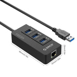 ORICO HR01-U3 Hub répartiteur USB3.0 à 3 ports en ABS avec carte réseau Ethernet Gigabit RJ45 externe 5 Gbps pour ordinateurs portables / bureau / ultrabook, etc.