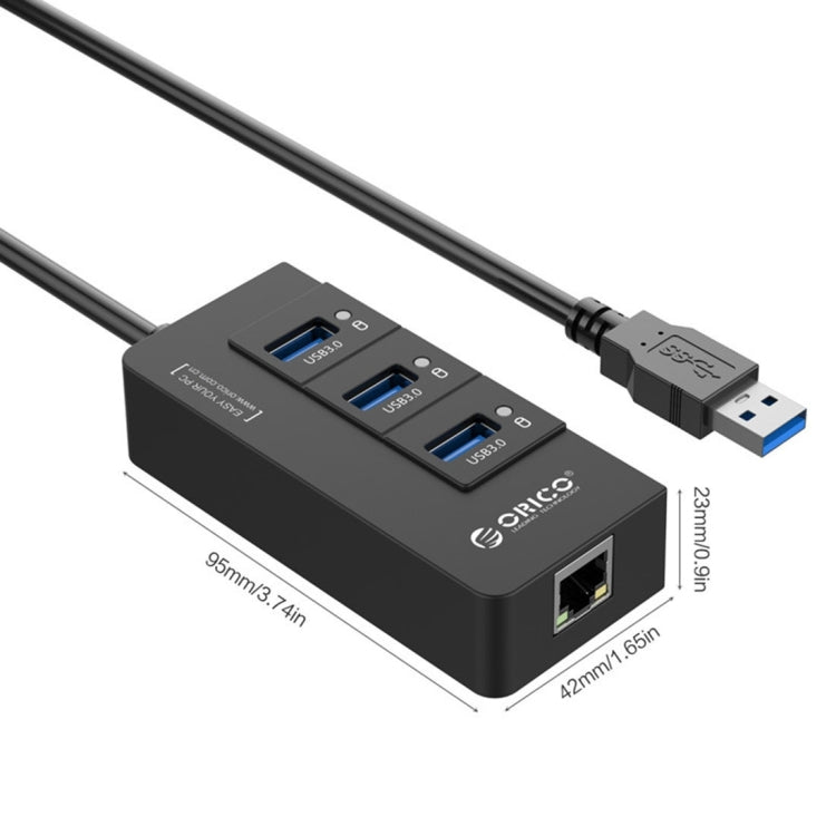 ORICO HR01-U3 Hub répartiteur USB3.0 à 3 ports en ABS avec carte réseau Ethernet Gigabit RJ45 externe 5 Gbps pour ordinateurs portables / bureau / ultrabook, etc.