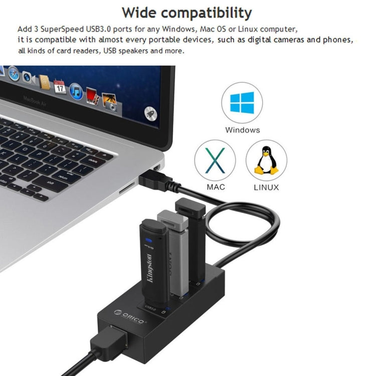 ORICO HR01-U3 Hub répartiteur USB3.0 à 3 ports en ABS avec carte réseau Ethernet Gigabit RJ45 externe 5 Gbps pour ordinateurs portables / bureau / ultrabook, etc.