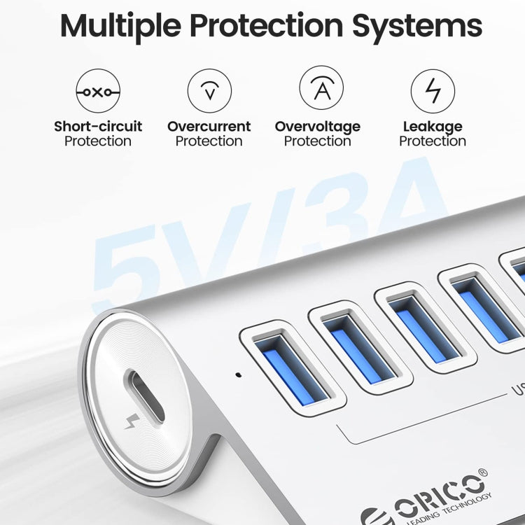 ORICO M3U7 Hub USB 3.2 Gen1 5Gbps en alliage d'aluminium à 7 ports avec câble de 1 m, M3U7 1m