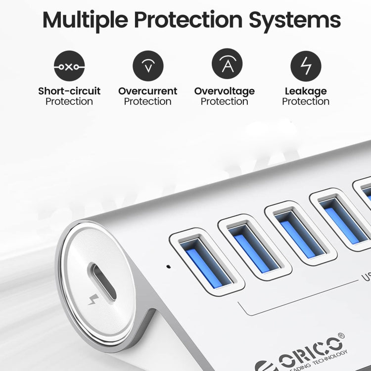 ORICO M3U7-G2 Hub USB 3.2 Gen2 10Gbps en alliage d'aluminium à 7 ports avec câble de 1 m, M3U7-G2 1m