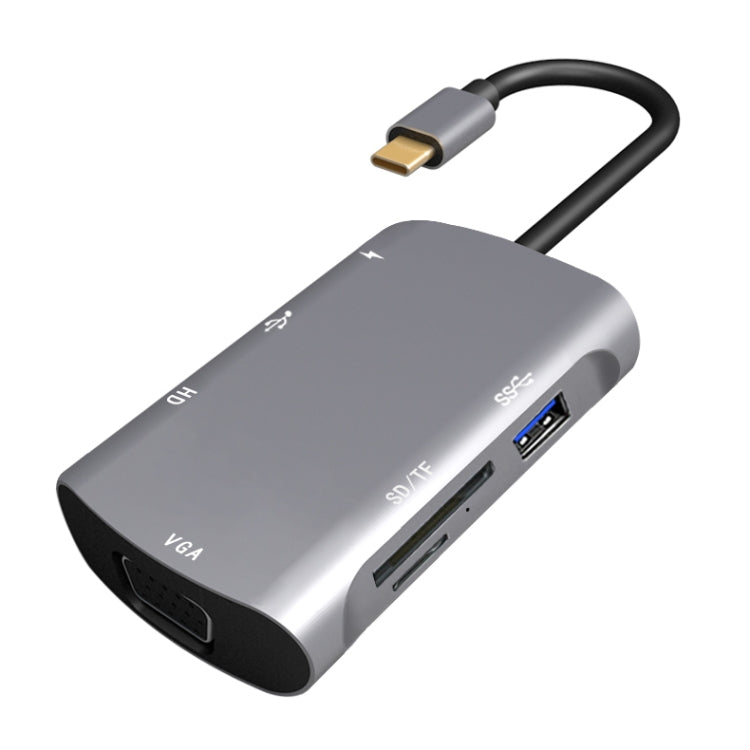 Station d'accueil multifonction V217E 7 en 1 Type C / USB-C vers PD + HDMI + VGA + USB3.0 + UB2.0 + SD / TF, Type-C / USB-C HUB, PD+HDMI+VGA+USB3.0+UB2.0+SD / TF