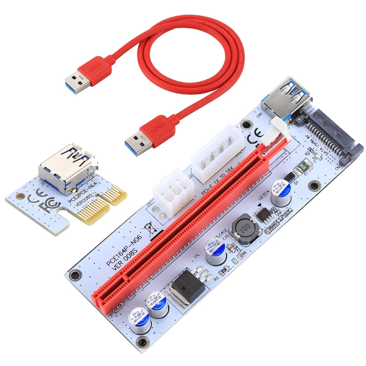 Carte adaptatrice d'extension PCI-E USB 3.0 PCI-E Express 1x vers 16x PCE164P-N06 VER008S, alimentation SATA 15 broches, alimentation 6 broches + 4 broches, câble USB 60 cm, VER008S rouge