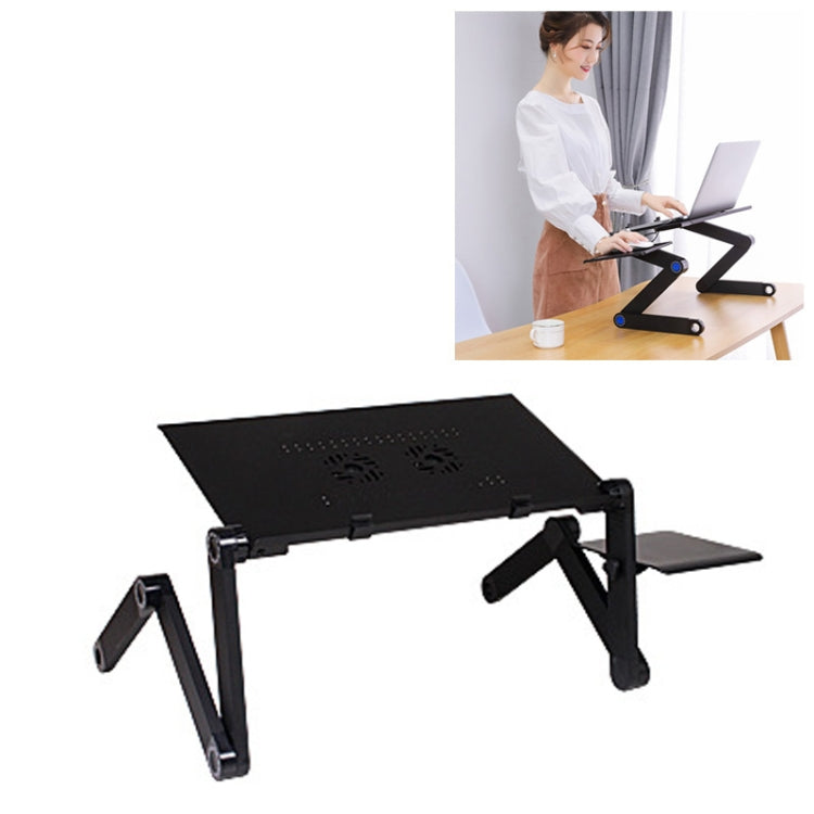 Support de bureau pliable en alliage d'aluminium réglable à 360 degrés avec double ventilateur et tapis de souris pour ordinateur portable/ordinateur portable, taille du bureau : 420 mm x 260 mm, 420 x 260 mm
