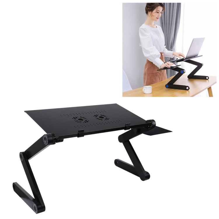 Support de bureau pliable portable à 360 degrés en alliage d'aluminium avec deux ventilateurs CPU et tapis de souris pour ordinateur portable, taille du bureau : 480 mm x 260 mm, 480 x 260 mm