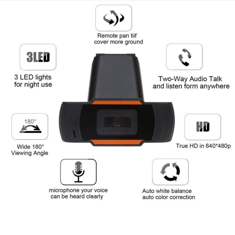 A870 480P Pixels HD 360 Degrés Webcam USB 2.0 Caméra PC avec Microphone pour Skype Ordinateur PC Portable, Longueur de câble : 1,4 m, A870 (Orange), A870 (Noir)
