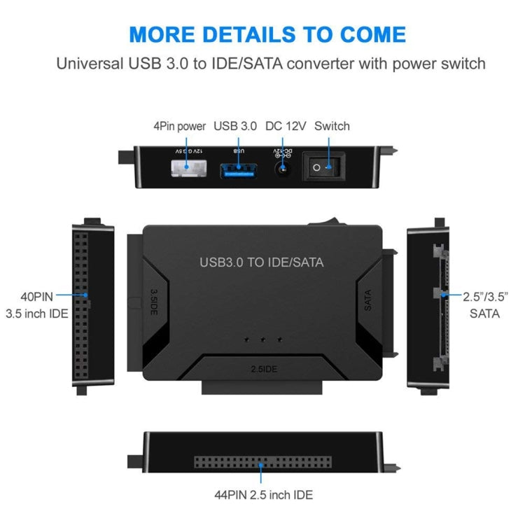 Câble adaptateur convertisseur USB 3.0 vers SATA / IDE pour disque dur 2,5 pouces / 3,5 pouces SATA IDE HDD, longueur du câble : 1 m, US160