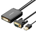 Câble adaptateur UGREEN MM119 1080P Full HD VGA vers DVI (24+1) mâle vers femelle pour ordinateur, PC, ordinateur portable, téléviseur HD, projecteur, carte graphique DVD et autres appareils compatibles VGA/DVI, longueur du câble : 50 cm