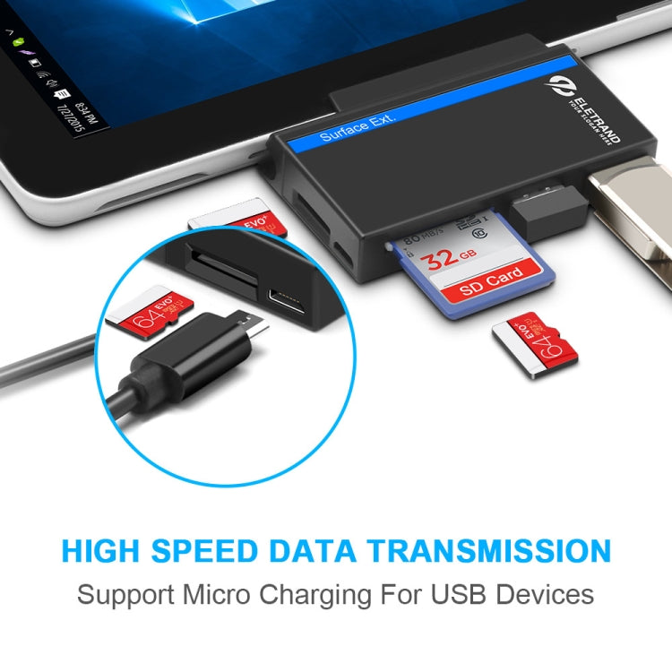 Hub ROCKETEK RT-SGO727 USB 3.0 + USB 2.0 + Micro USB pour Microsoft Surface Go, avec 2 emplacements pour cartes TF et SD, RT-SGO727