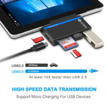 Hub d'interface ROCKETEK RT-SGO737 2 USB 3.0 + Micro USB pour Microsoft Surface Go, avec 2 emplacements pour cartes TF et SD, RT-SGO737