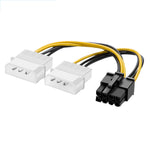 Câble d'alimentation graphique PCI Express en Y de 18 cm 8 broches vers double Molex 4 broches, femelle 8 broches vers mâle double 4 broches