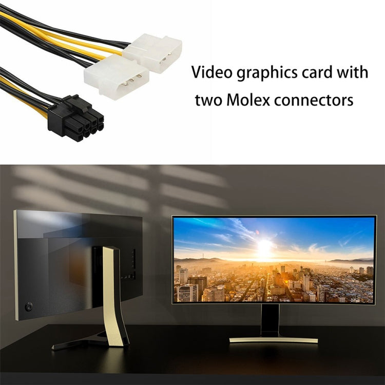 Câble d'alimentation graphique PCI Express en Y de 18 cm 8 broches vers double Molex 4 broches, femelle 8 broches vers mâle double 4 broches