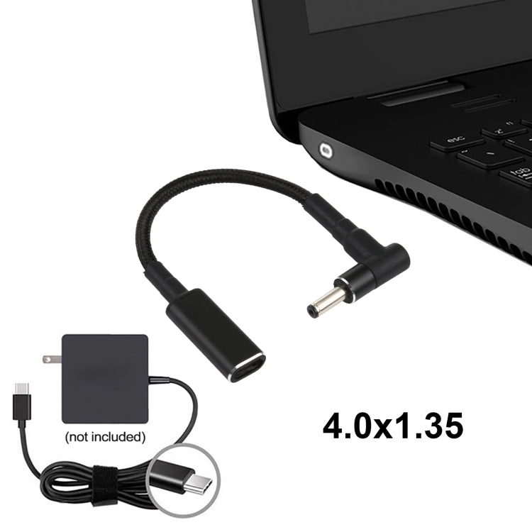 Câble adaptateur PD 100W 18,5-20V 4,0 x 1,35 mm coude vers USB-C / Type-C en nylon tressé, 4,0 x 1,35 mm