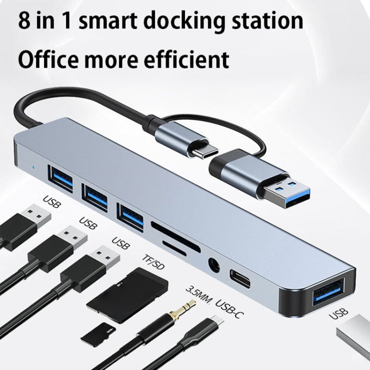 Station d'accueil multifonctionnelle HUB adaptateur BYL-2218TU 8 en 1 USB + USB-C / Type-C vers USB, BYL-2218TU