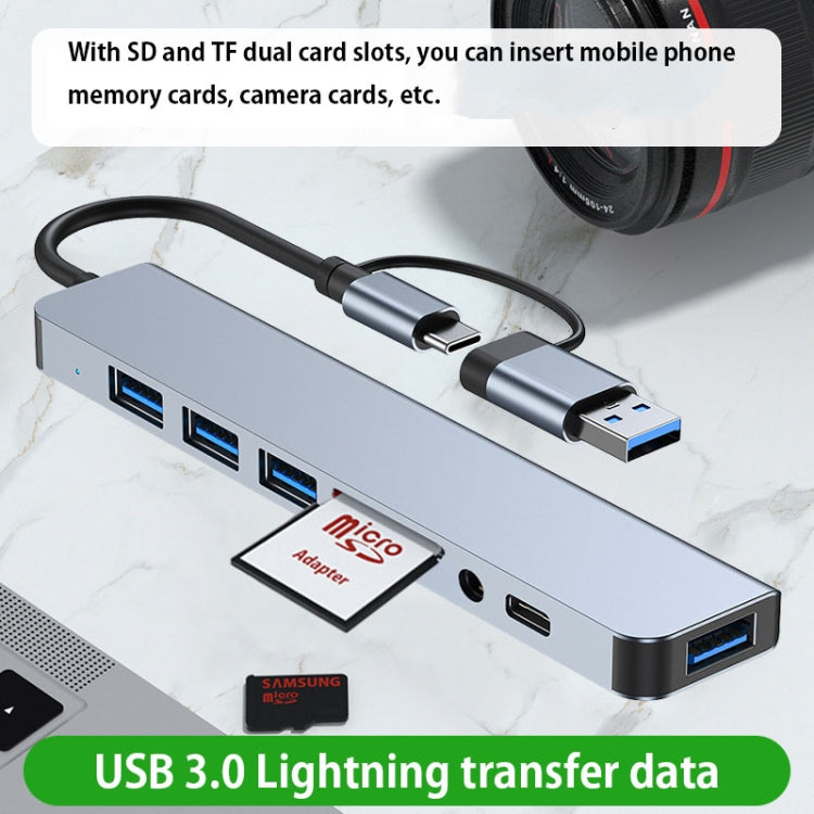 Station d'accueil multifonctionnelle HUB adaptateur BYL-2218TU 8 en 1 USB + USB-C / Type-C vers USB, BYL-2218TU