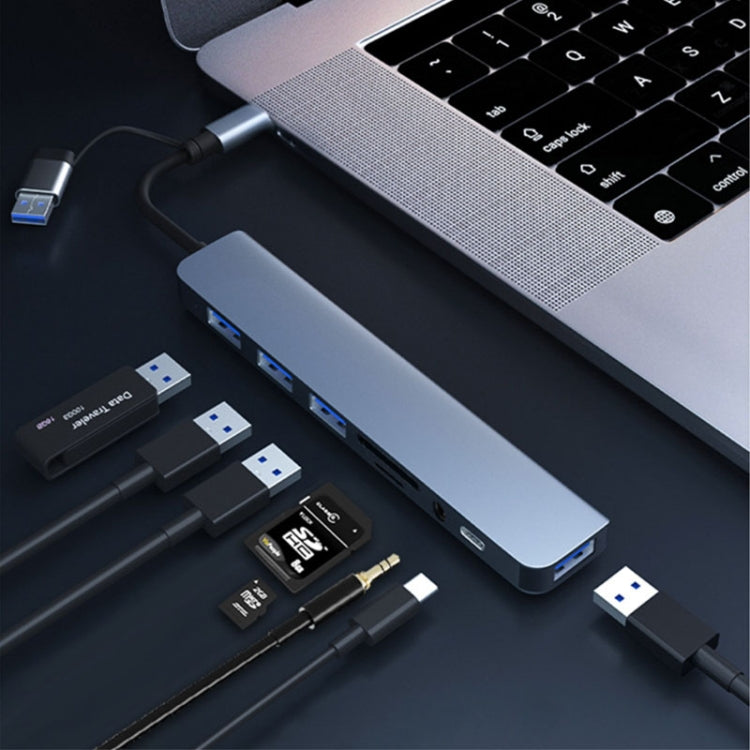Station d'accueil multifonctionnelle HUB adaptateur BYL-2218TU 8 en 1 USB + USB-C / Type-C vers USB, BYL-2218TU