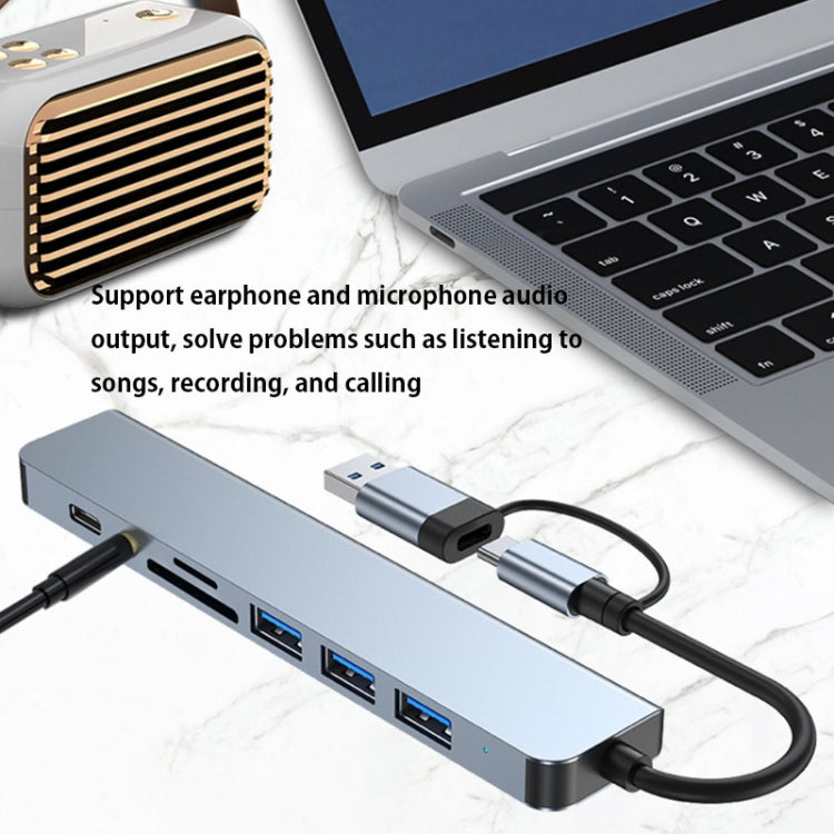 Station d'accueil multifonctionnelle HUB adaptateur BYL-2218TU 8 en 1 USB + USB-C / Type-C vers USB, BYL-2218TU