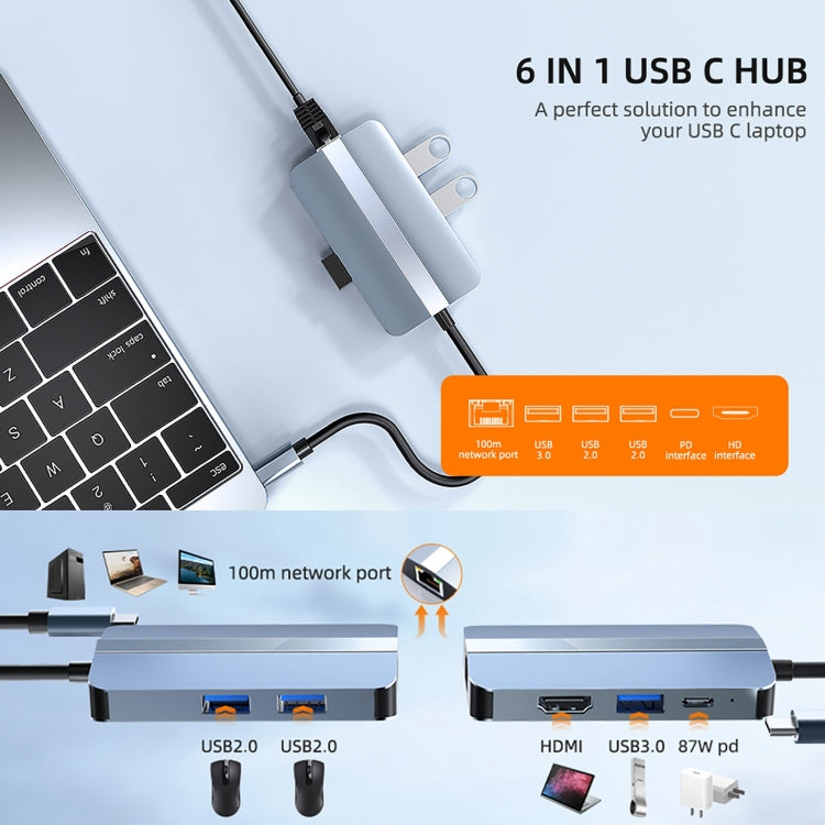 Station d'accueil multifonction 6 en 1 USB-C / Type-C vers USB HUB adaptateur BYL-2203
