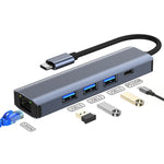 Station d'accueil multifonction 5 en 1 USB-C / Type-C vers USB HUB adaptateur avec port réseau 1000M, BYL-2302