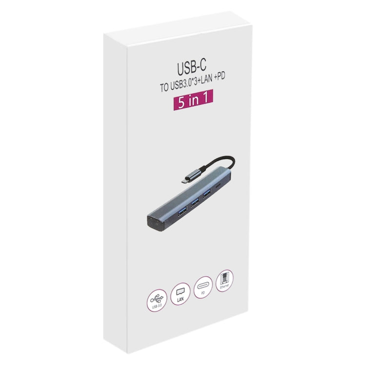 Station d'accueil multifonction 5 en 1 USB-C / Type-C vers USB HUB adaptateur avec port réseau 1000M, BYL-2302